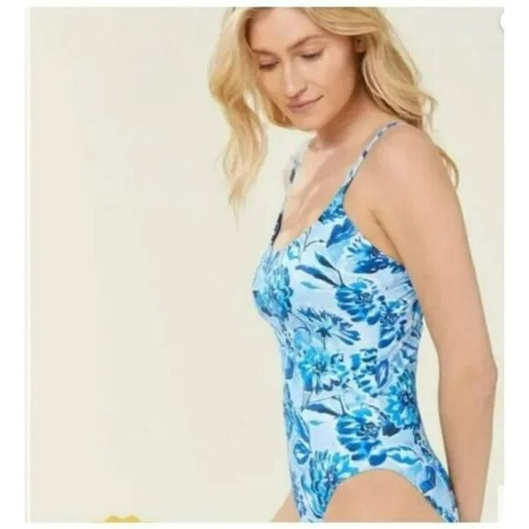 Andie Swim The Amalfi One Piece Swimsuit Bathing Suit Blue Floral Size Large - Picture 4 of 8